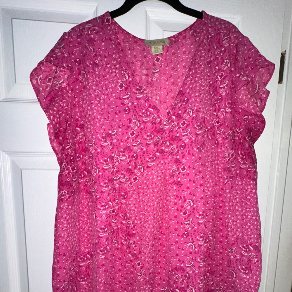 Cynthia Rowley Pink Short-Sleeved Blouse – Button Detail & Gathering - 3xl